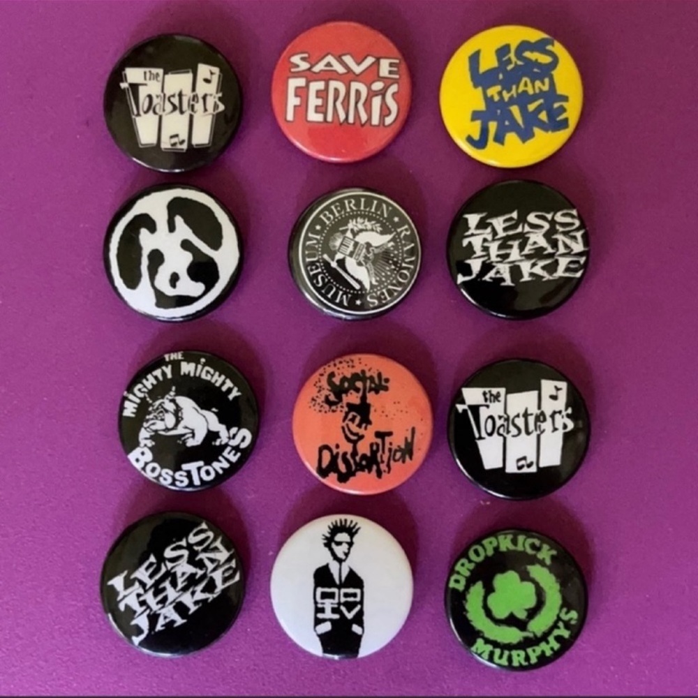 Lot of 12 Miniature Grunge Punk Biker Buttons